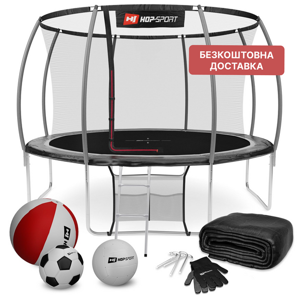 Батут Hop-Sport Premium 12ft (366 cm) черно-серый с внутренней сеткой H-5902308226159 фото